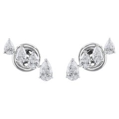 1.08 Carats Pear Cut Natural Diamond Stud Earrings 18k White Gold Fine Jewelry