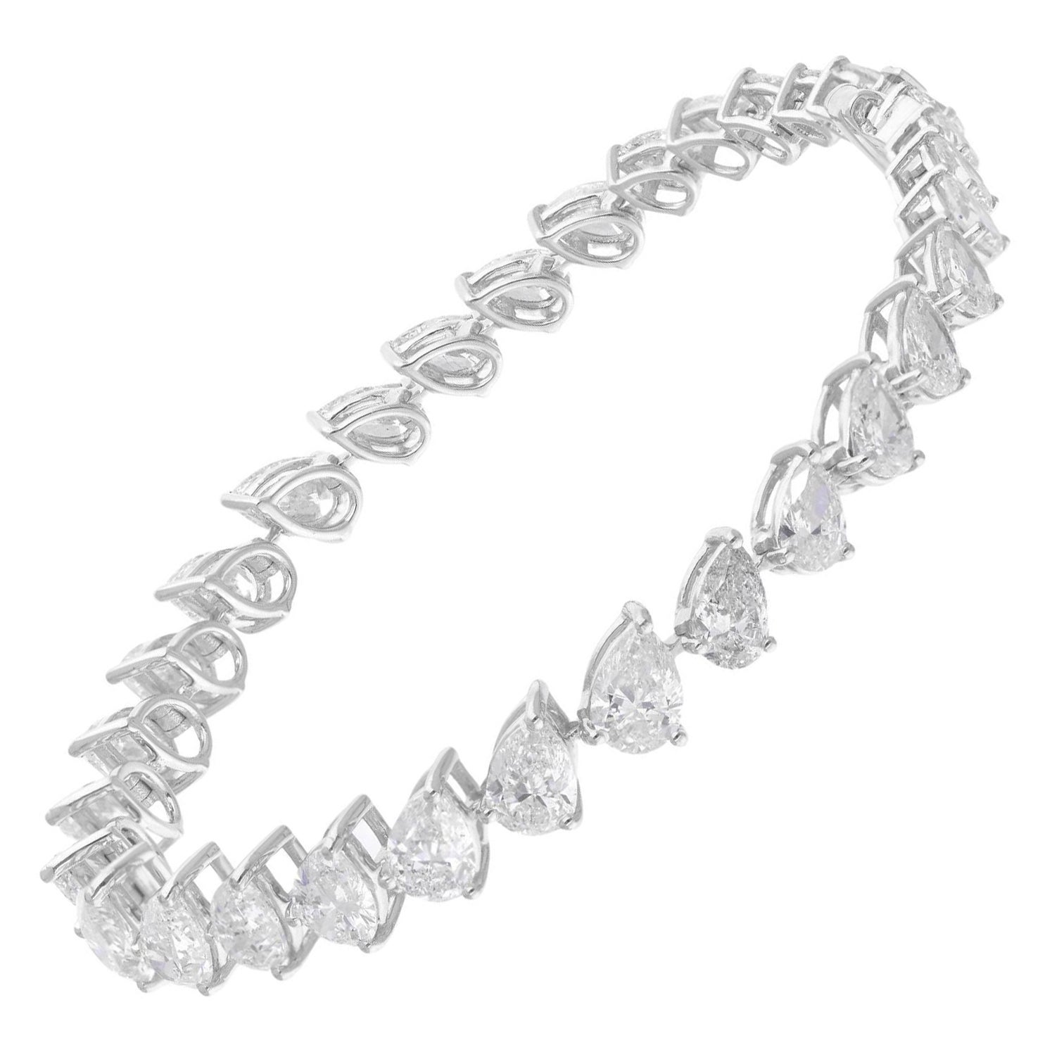 Pear Cut SI/H Diamond Tennis Graduated Bracelet Gift 18k White Gold Fine Jewelry