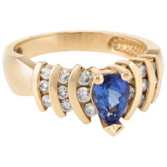Pear Cut Tanzanite Diamond Ring Vintage 14 Karat Yellow Gold Estate Fine Jewelry