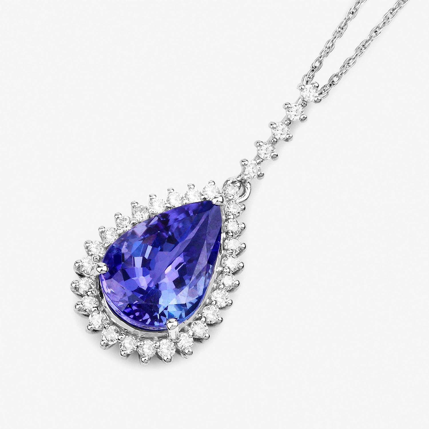 Contemporary Pear Cut Tanzanite Pendant Diamond Setting 3.04 Carats 14K White Gold For Sale