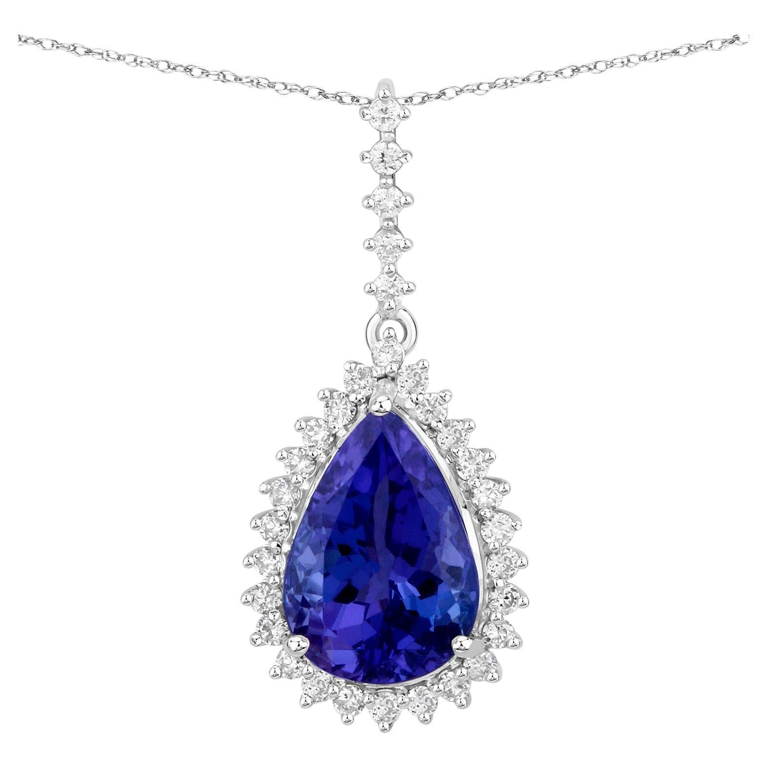 Colgante de tanzanita talla pera engaste de diamantes 3,04 quilates oro blanco de 14 quilates