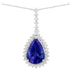 Tansanit-Anhänger im Birnenschliff mit Diamantfassung in 3,04 Karat 14K Weißgold
