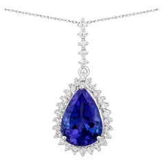 Pear Cut Tanzanite Pendant Diamond Setting 3.04 Carats 14K White Gold
