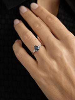 Pear Cut Teal Sapphire Three-Stone White Gold Engagement Ring, 1.40 Carat