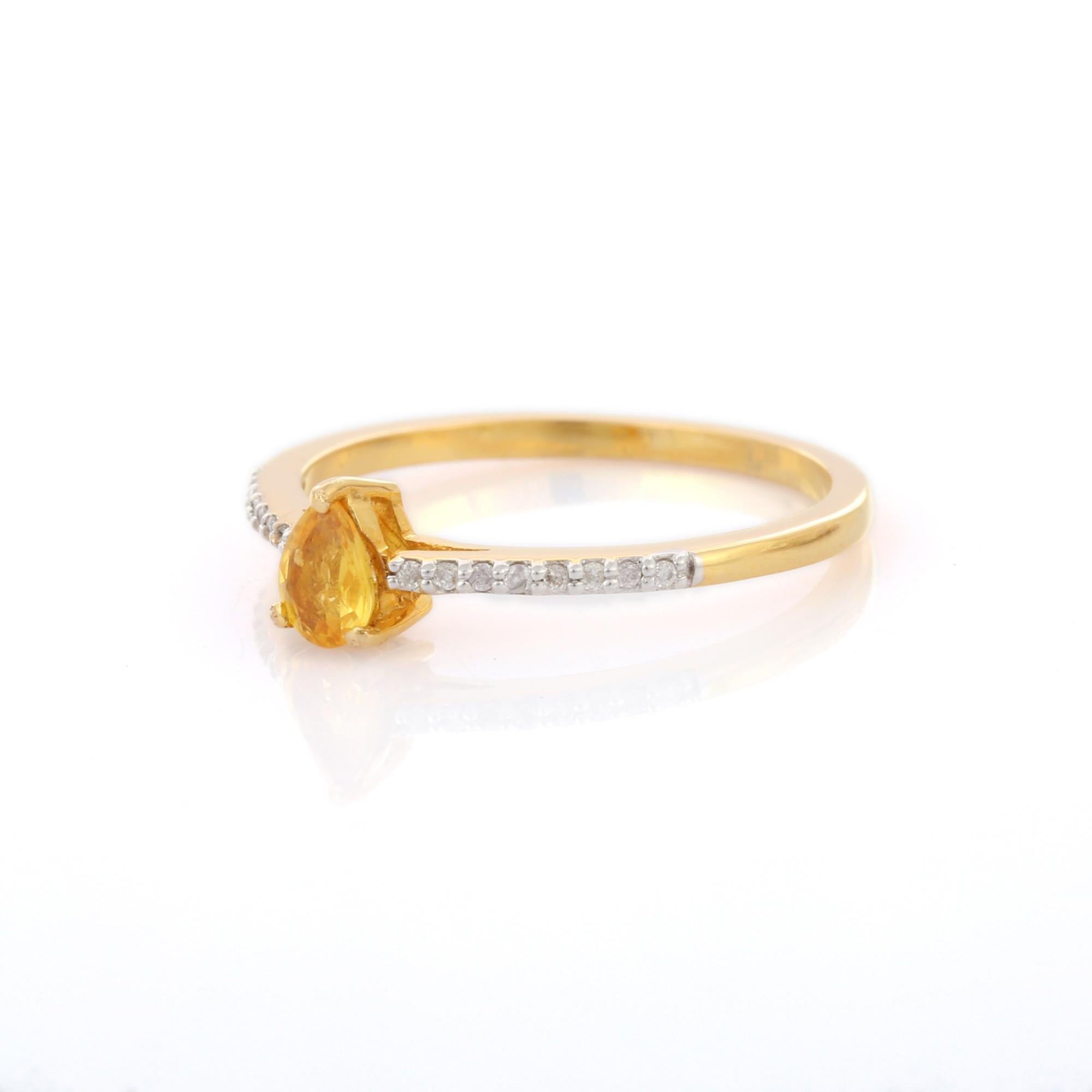 En vente :  Bague de déclaration en or jaune 14K avec saphir jaune taillé en poire et diamant   3