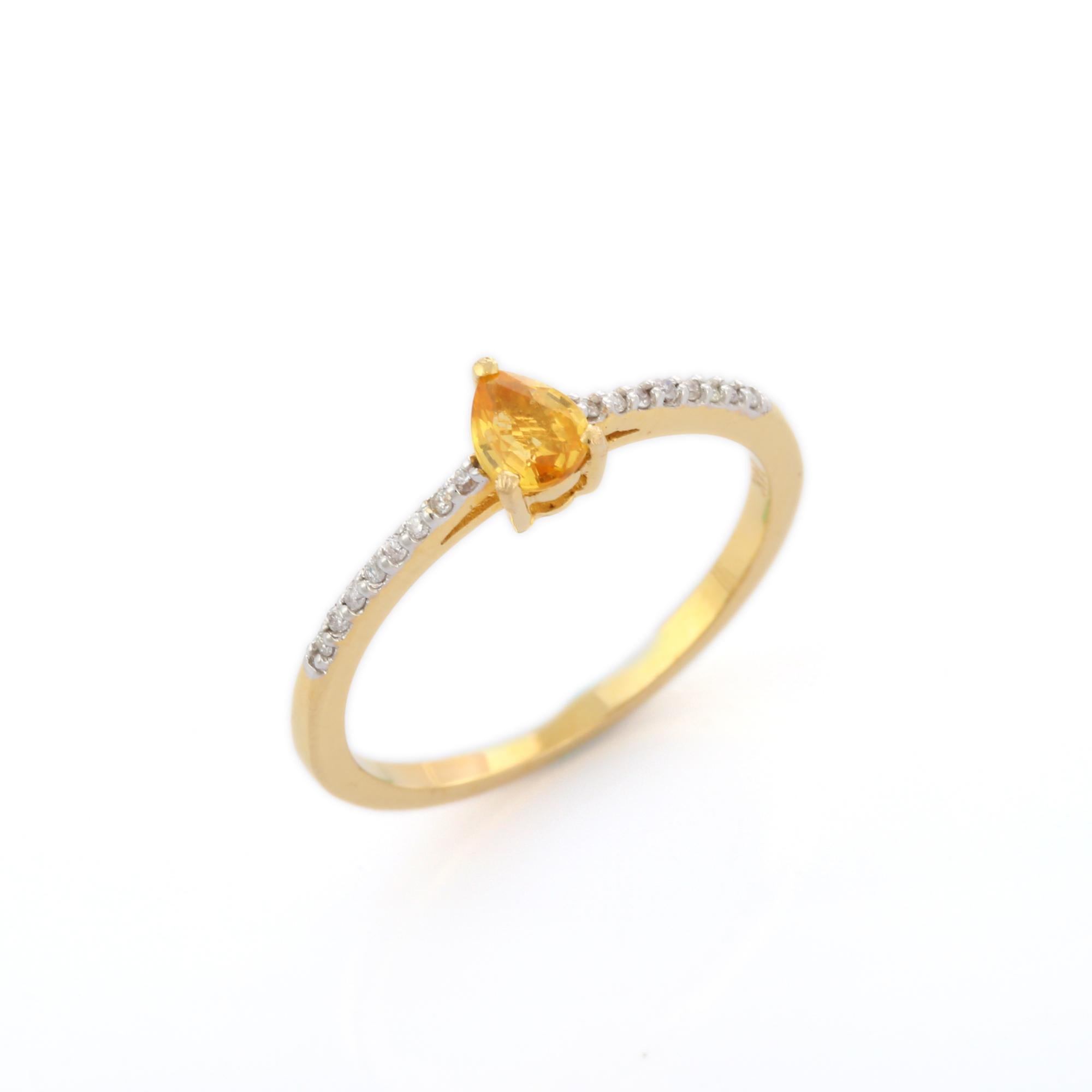 En vente :  Bague de déclaration en or jaune 14K avec saphir jaune taillé en poire et diamant   7