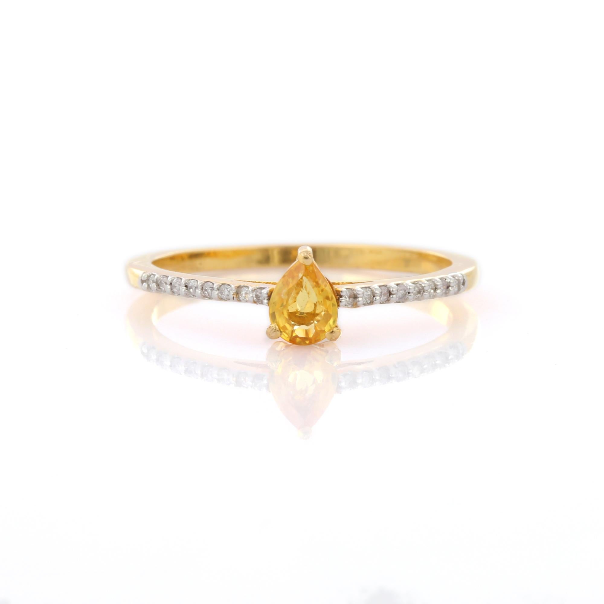 En vente :  Bague de déclaration en or jaune 14K avec saphir jaune taillé en poire et diamant   9