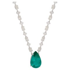 Esmeralda Zambiana Corte Pera 5,86Ct Colgante Piedra Preciosa Diamante 14k Oro Blanco Joyería