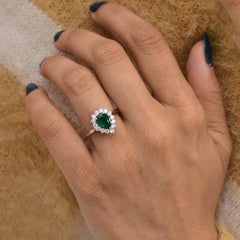 Spectrum Jewels 1.4TCW Zambian Emerald Pear Shape Halo Diamond White Gold Ring