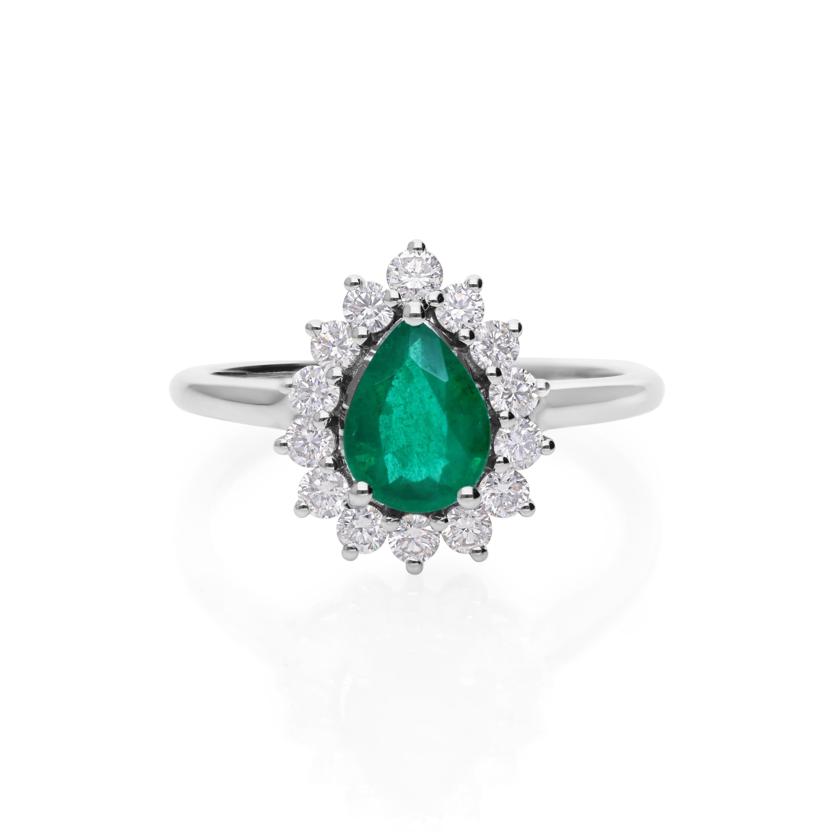 Im Angebot: Sambischer Smaragd im Birnenschliff SI/H Diamant Halo Cluster Ring 14 Karat Weißgold () 4