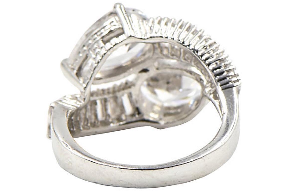 Women's or Men's Pear CZ Sterling Silver Bypass Cocktail Ring