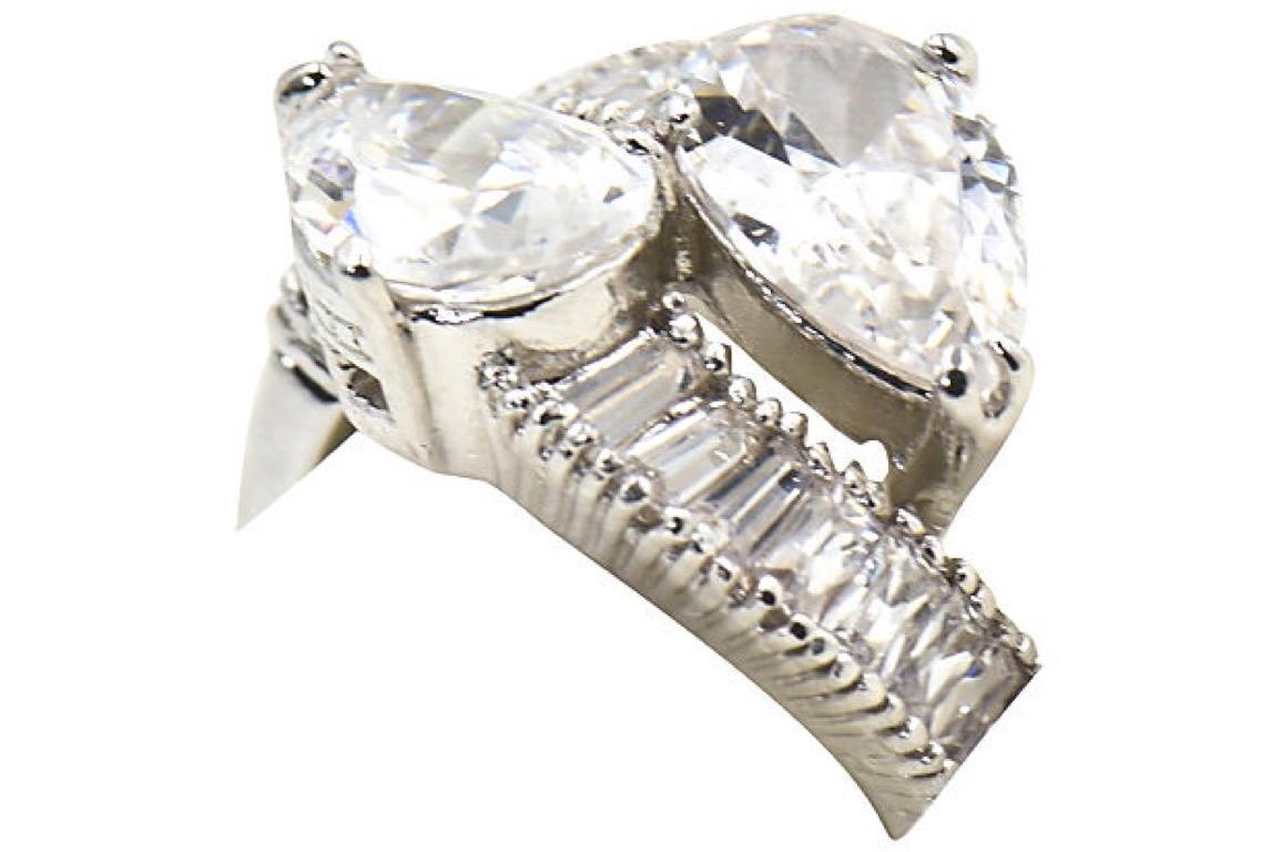 Pear CZ Sterling Silver Bypass Cocktail Ring 2