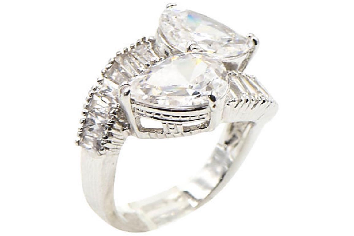 Pear CZ Sterling Silver Bypass Cocktail Ring 4