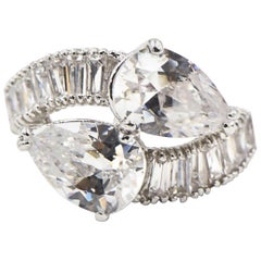 Vintage Pear CZ Sterling Silver Bypass Cocktail Ring
