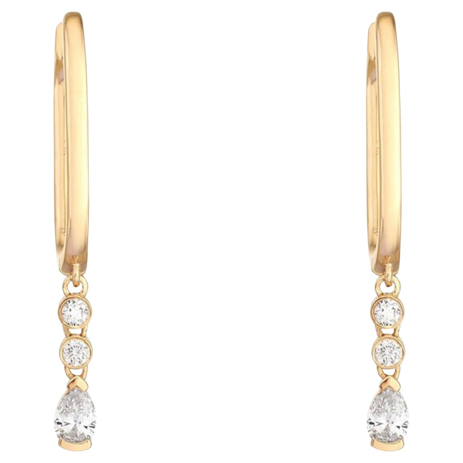 Pear Dangle 14K (or 18k upon request) Yellow Gold Huggie Earrings