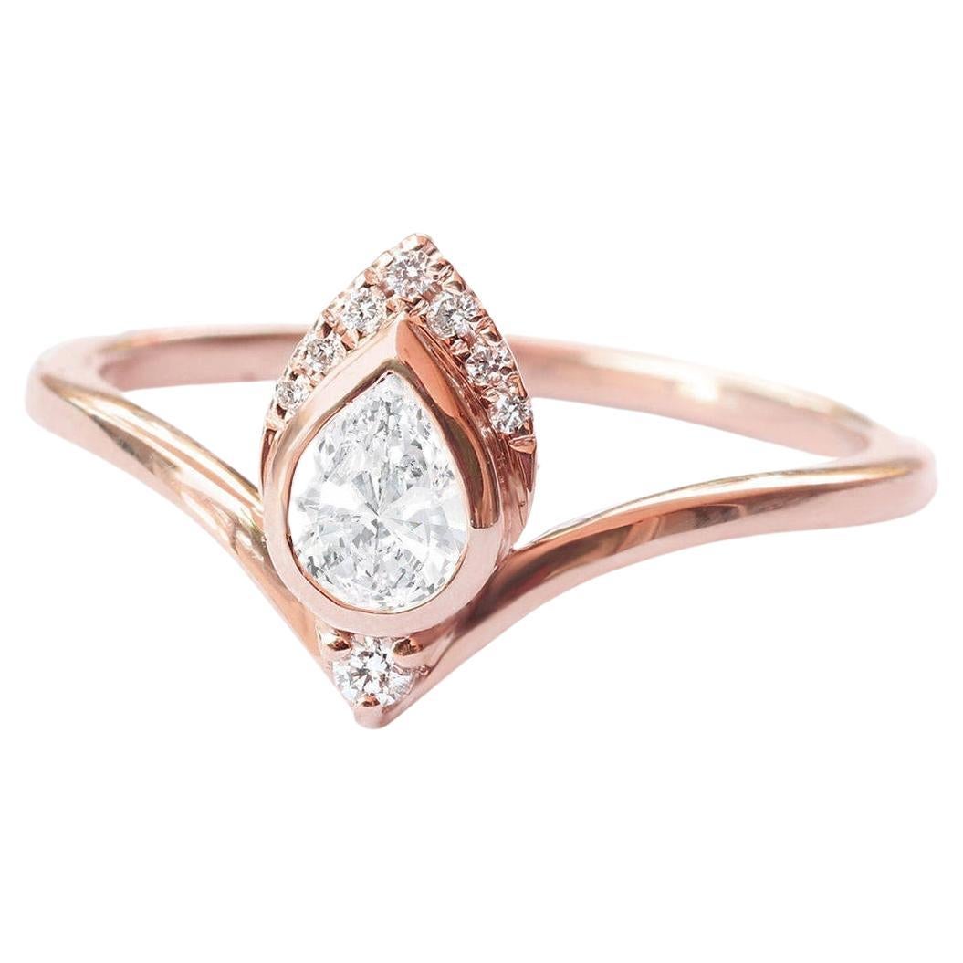Pear Diamond 0.30 Carat Engagement Ring, 14K Rose Gold, Atyasha For Sale