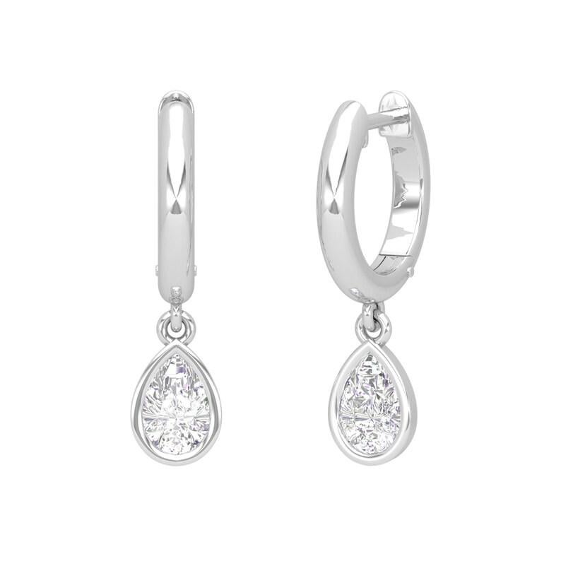Modern Pear Diamond 14 Karat Gold Huggie Hoop Earrings For Sale