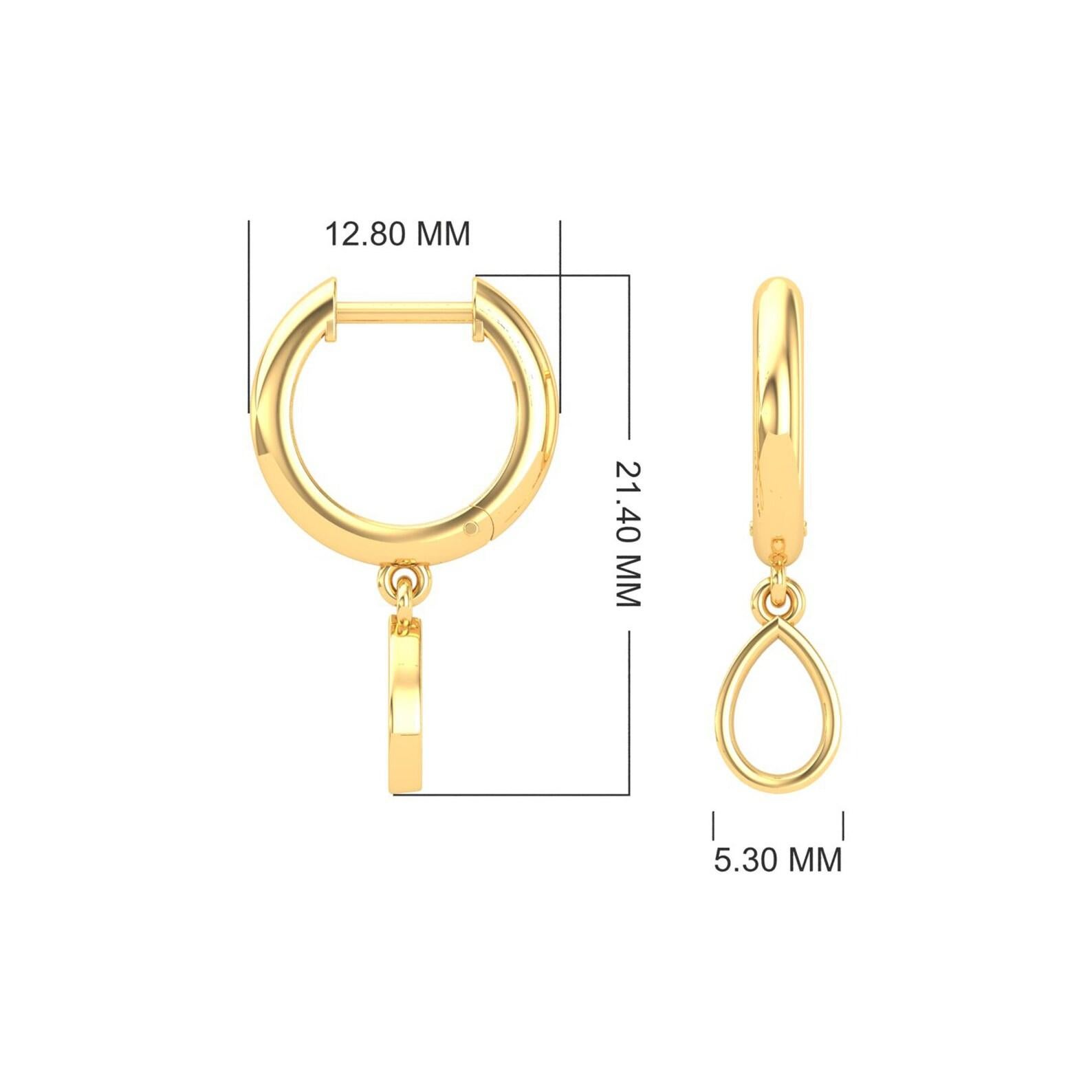 Birnenförmiger Diamant 14 Karat Gold Huggie Hoop Ohrringe im Zustand „Neu“ im Angebot in Hoffman Estate, IL