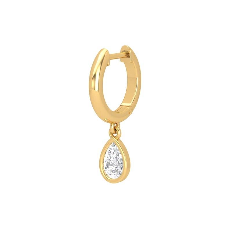 Women's Pear Diamond 14 Karat Gold Huggie Hoop Earrings For Sale