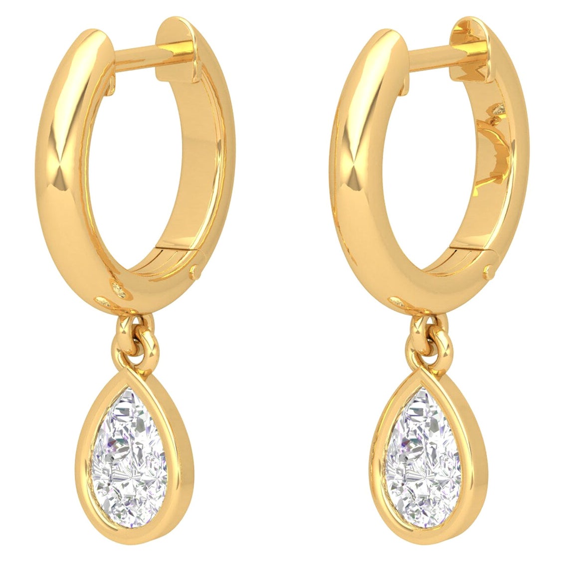 Pendientes de aro abrazador de oro de 14 quilates con diamante pera en venta