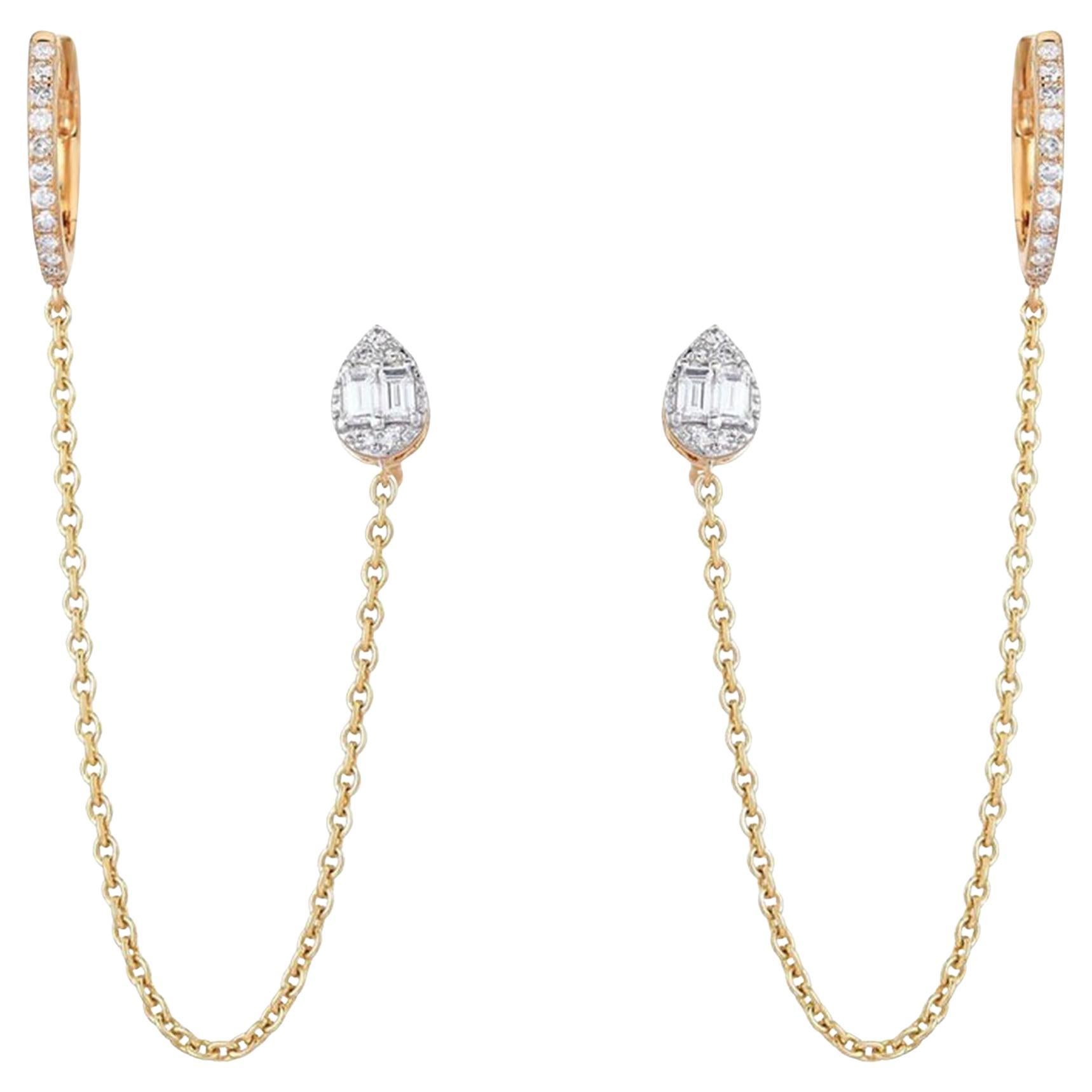 Pear Diamond 14K (or 18k upon request) Yellow Gold Chain Link Drop Earrings For Sale