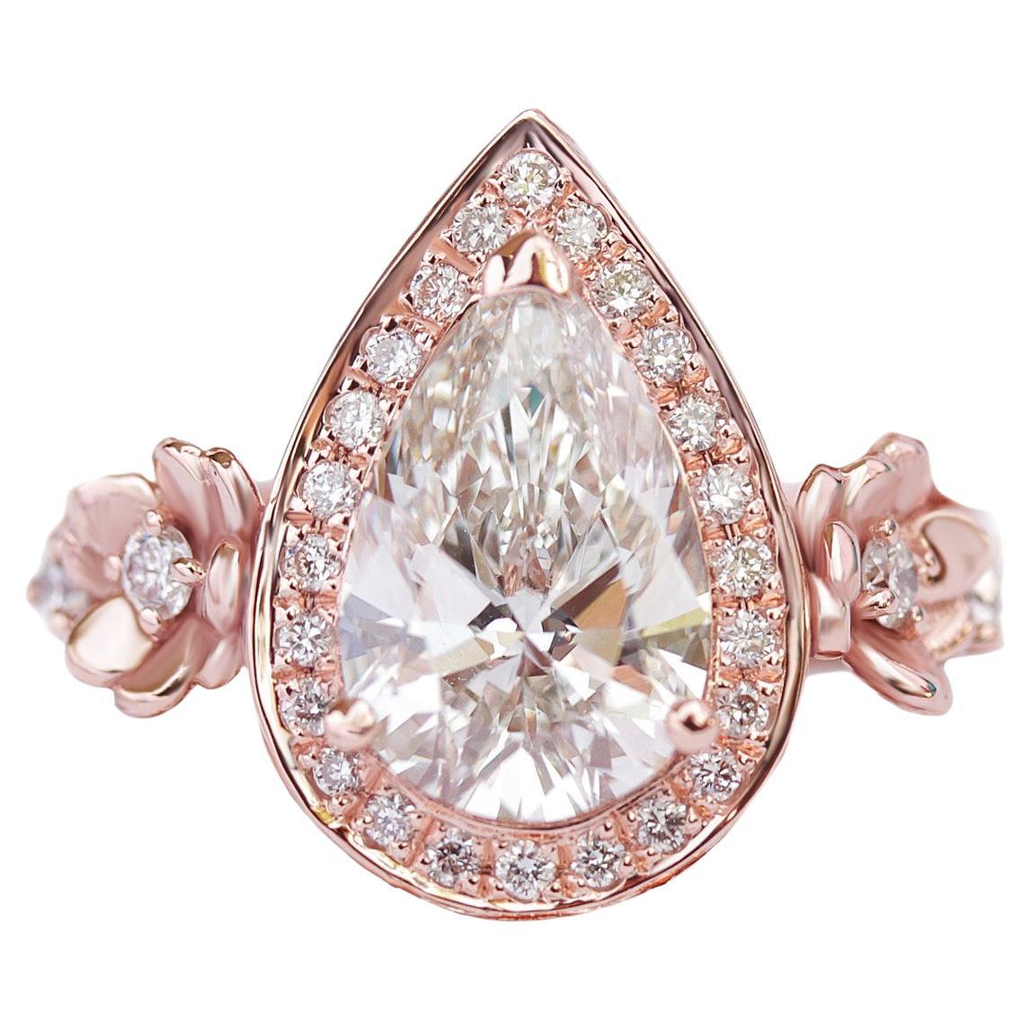 Pear Diamond 1.50ct Floral Unique Engagement Ring, Alternative Bride - "Antheia" For Sale