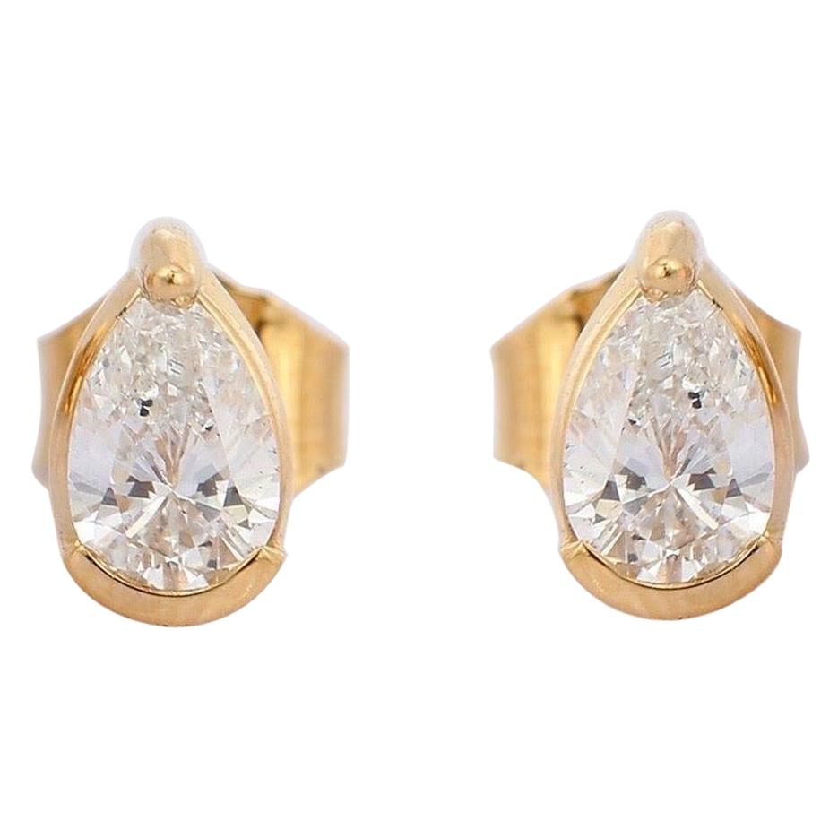 Pear Diamond 18 Karat Gold Stud Earrings For Sale