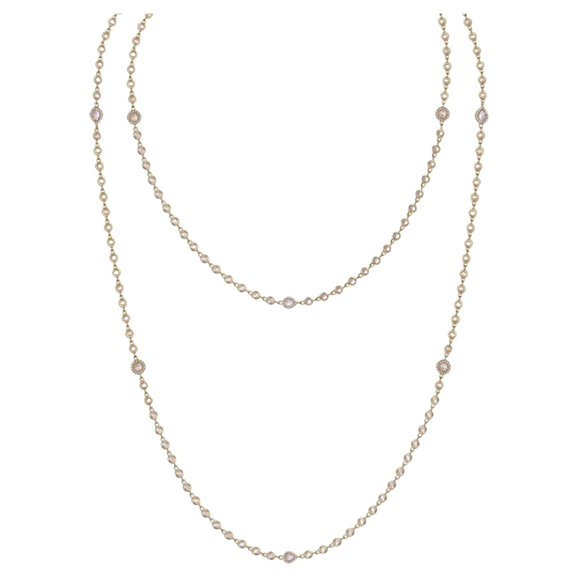 Pear Diamond 18K Yellow Gold Station Necklace en venta
