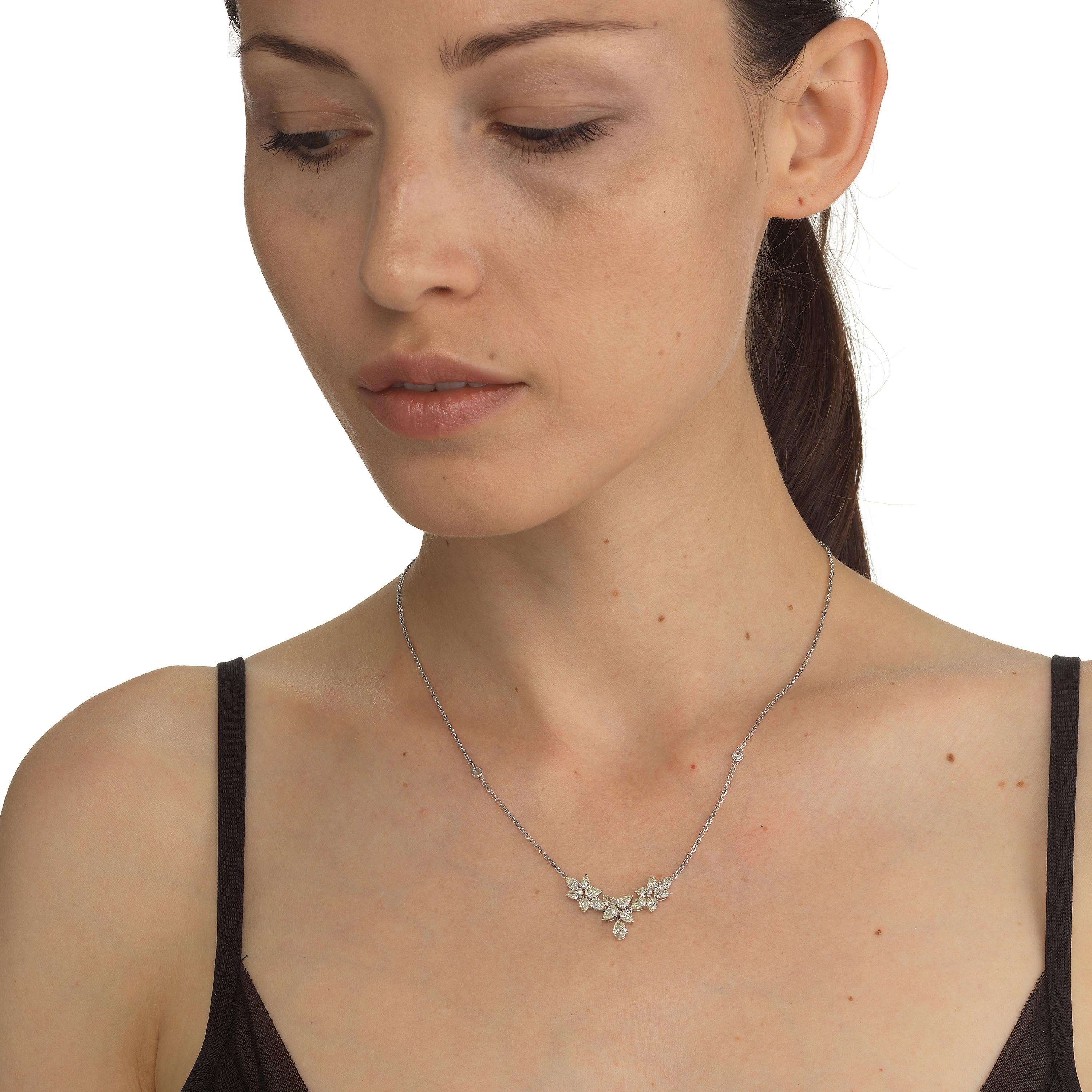 Pear Cut 18K White Gold Rose Cut Diamond Cable Chain Anniversary Necklace