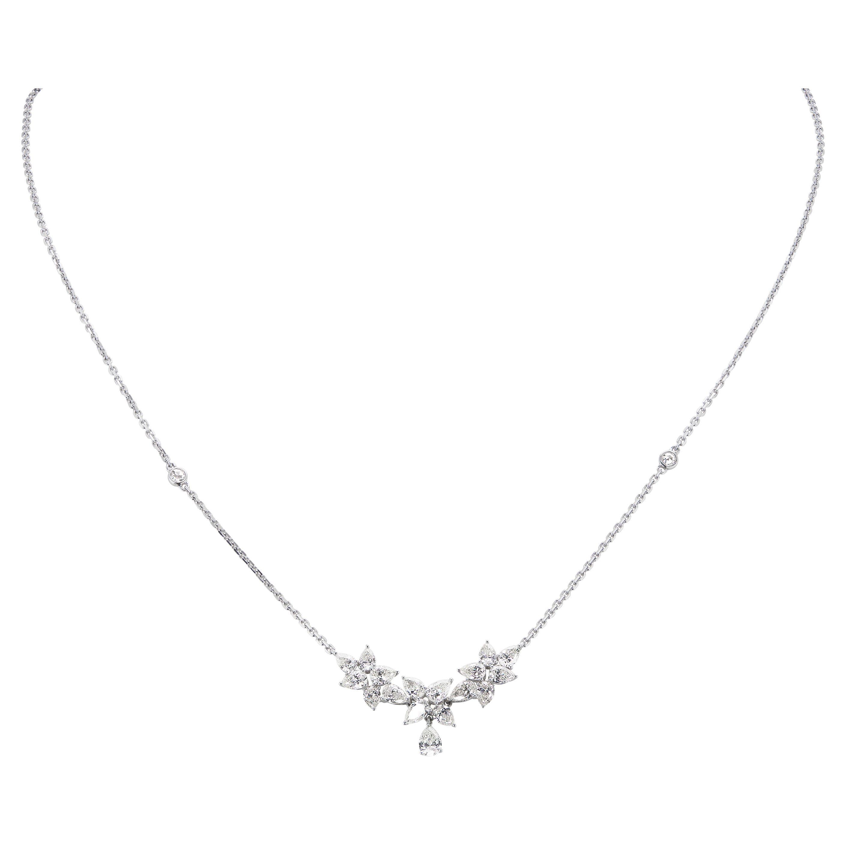 18K White Gold Rose Cut Diamond Cable Chain Anniversary Necklace