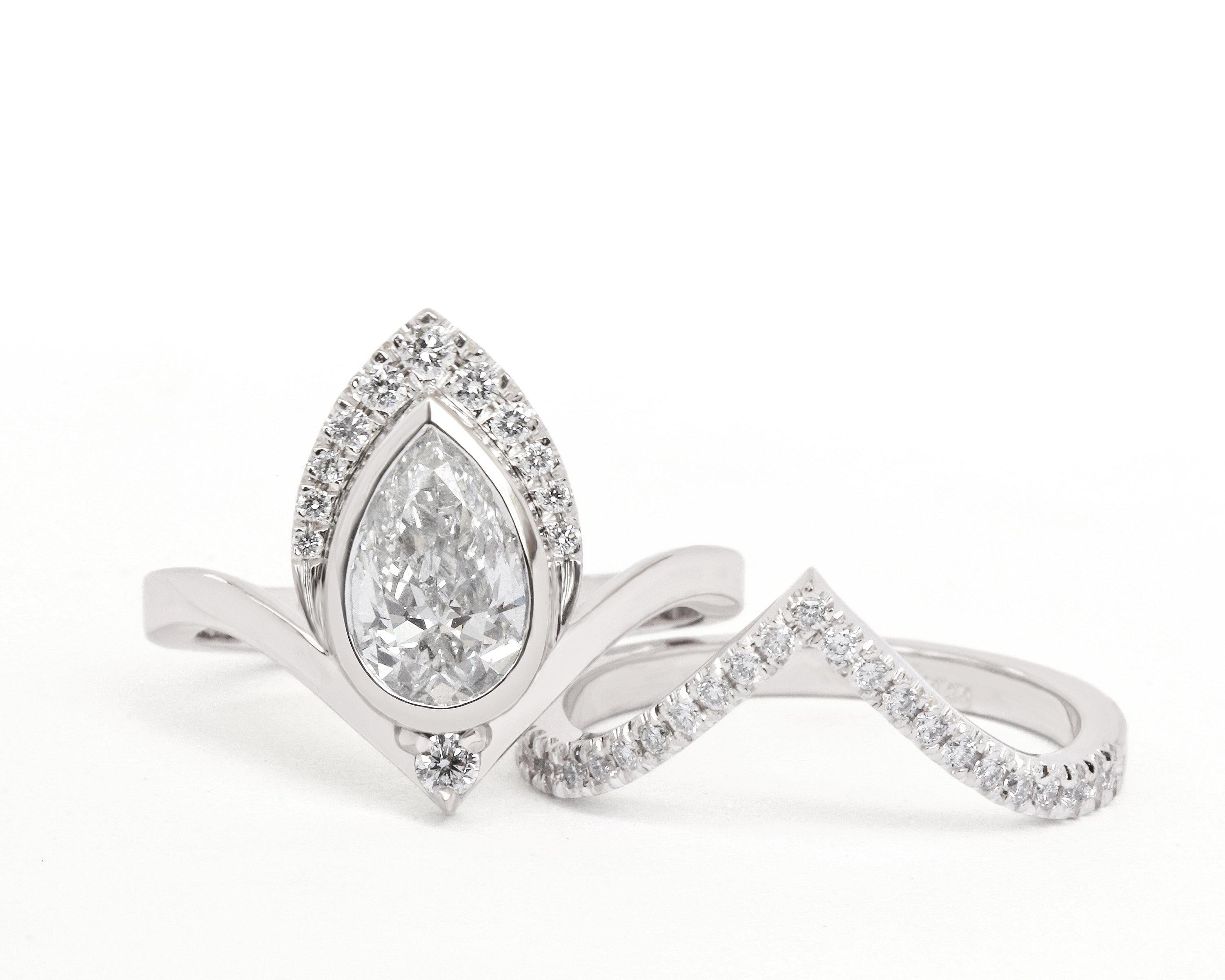 Pear shape, 1ct. Diamond unique engagement ring, 