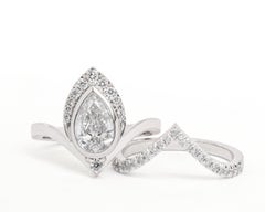 Pear Diamond and Matching Chevron V Wedding Band, Engagement Rings set, Atyasha