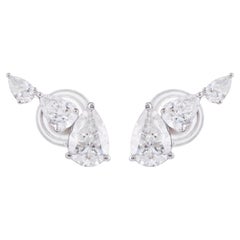 Pear Diamond Cluster Stud Earrings 14k White Gold  Bridal Gift  Fine Jewelry