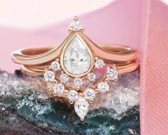 Pear Diamond Crown Engagement Ring, Two Ring Set - Valentia Pear + Romi