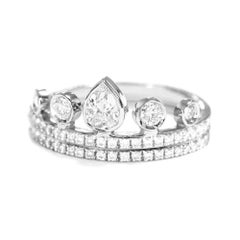 Pear Diamond Crown Tiara Unique Stacking Two Rings Set - "Meraki"