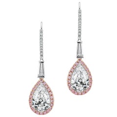 5.16 Carat Pear Diamond Dangle Earrings Pink Diamond Halo 18 Karat White Gold