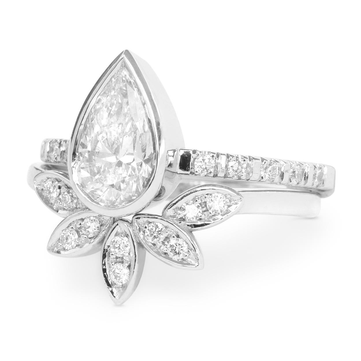 Verlobungsring mit zarten Diamanten und 5 Blättern, zwei Ringen (Zeitgenössisch) im Angebot