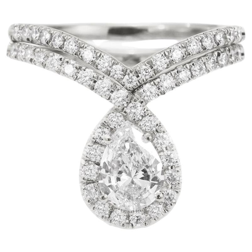 Pear diamond engagement Two rings set "Bliss" For Sale