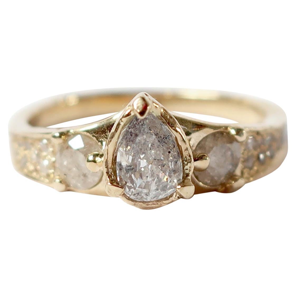 Pear Diamond Gold Ring with Pave Diamond Band
