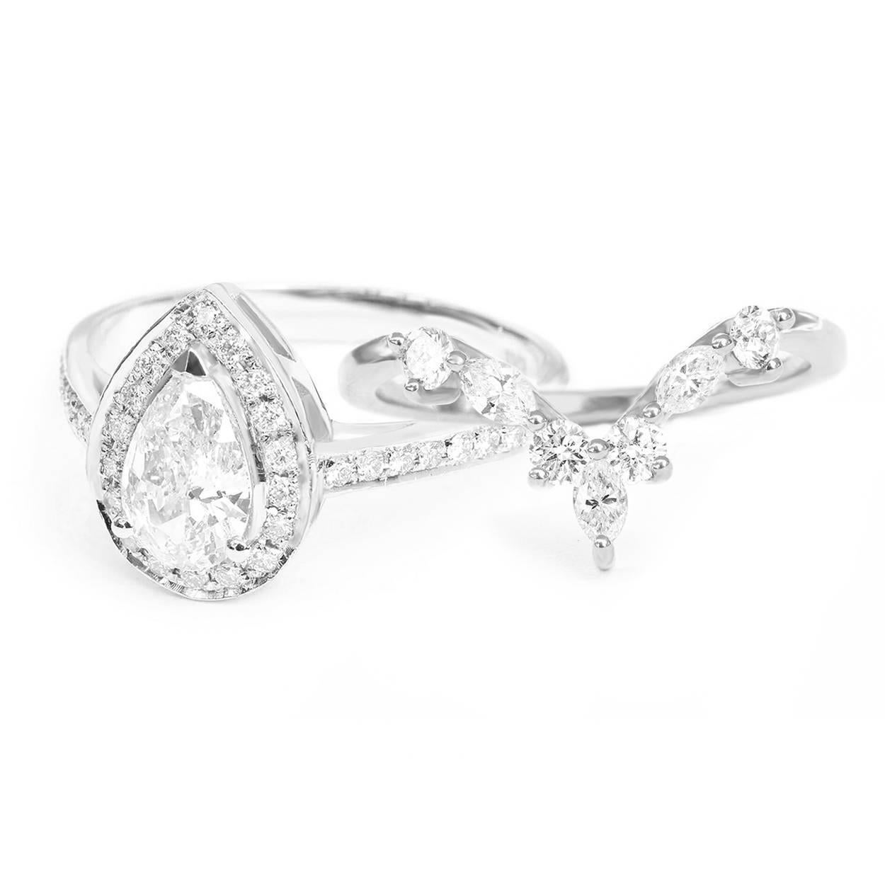 Pear Shaped Diamond Halo Engagement Ring 
