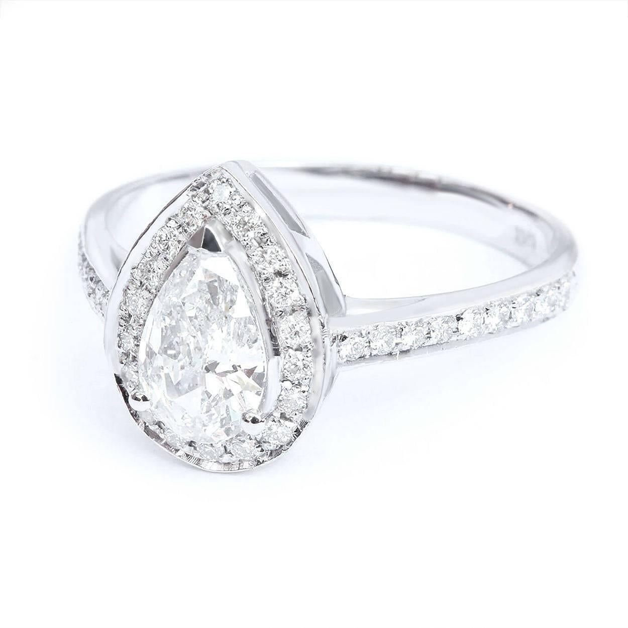 Contemporary Pear Diamond Halo Engagement Ring With Diamond Ring Guard 