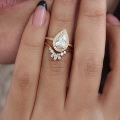 Pear Diamond Halo Engagement Ring With Nesting Sideband - "Nia" & "Ally V"
