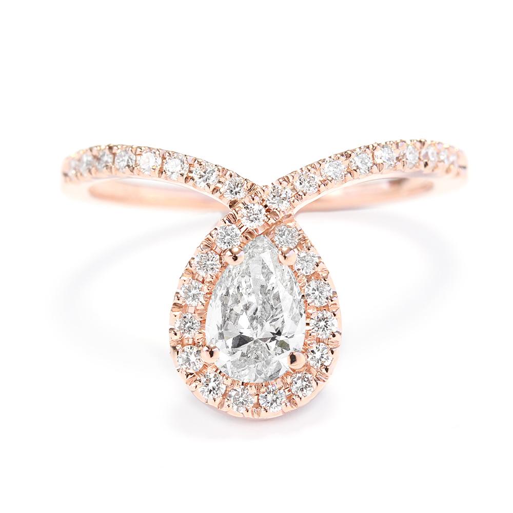 Art Deco Pear Diamond Hoop Halo Unique Engagement Ring, Alternative Bride - Bliss For Sale