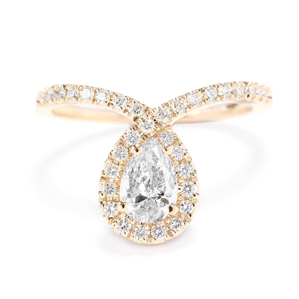 Pear Cut Pear Diamond Hoop Halo Unique Engagement Ring, Alternative Bride - Bliss For Sale