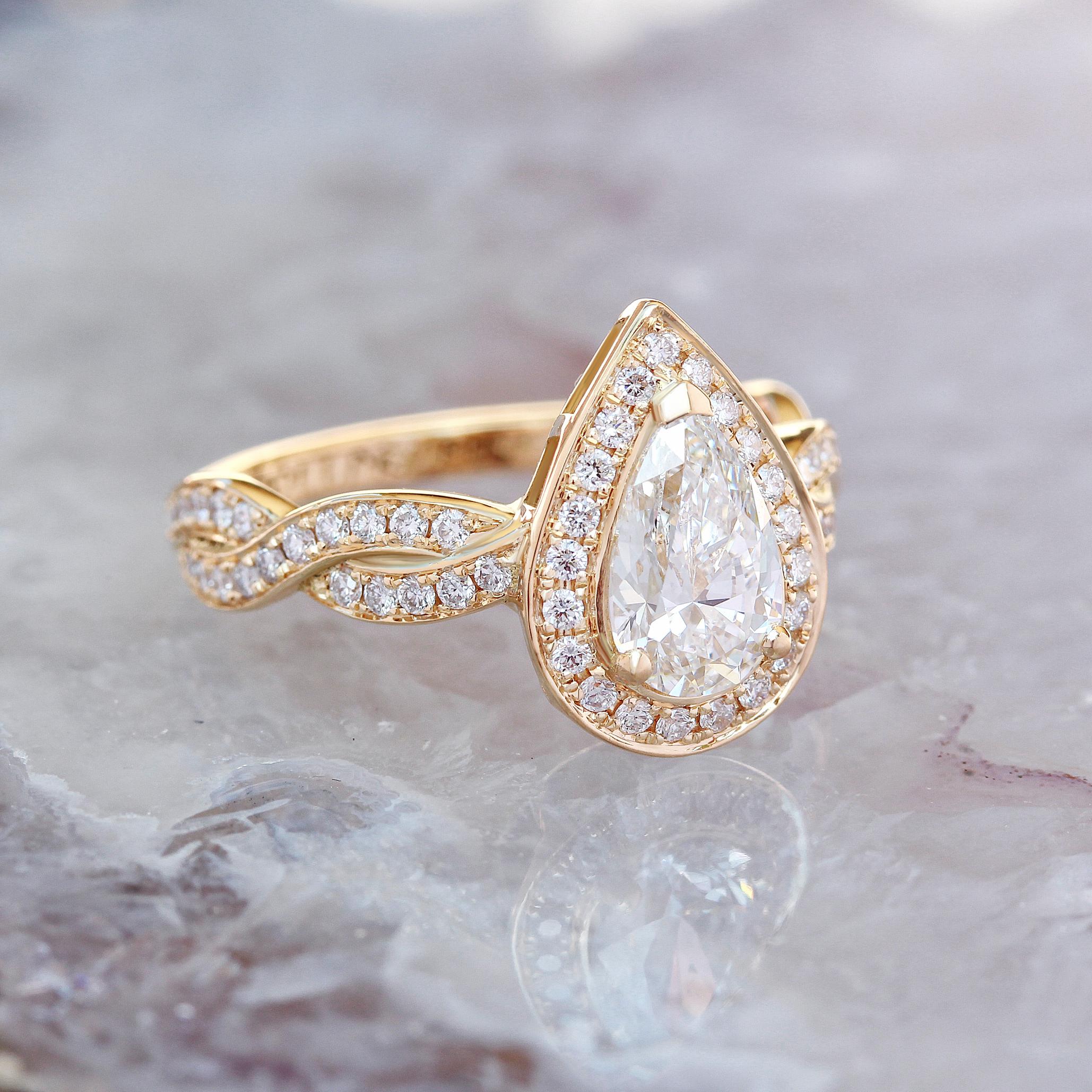 Art Deco Pear Diamond Infinity Twist Shank Engagement Ring 