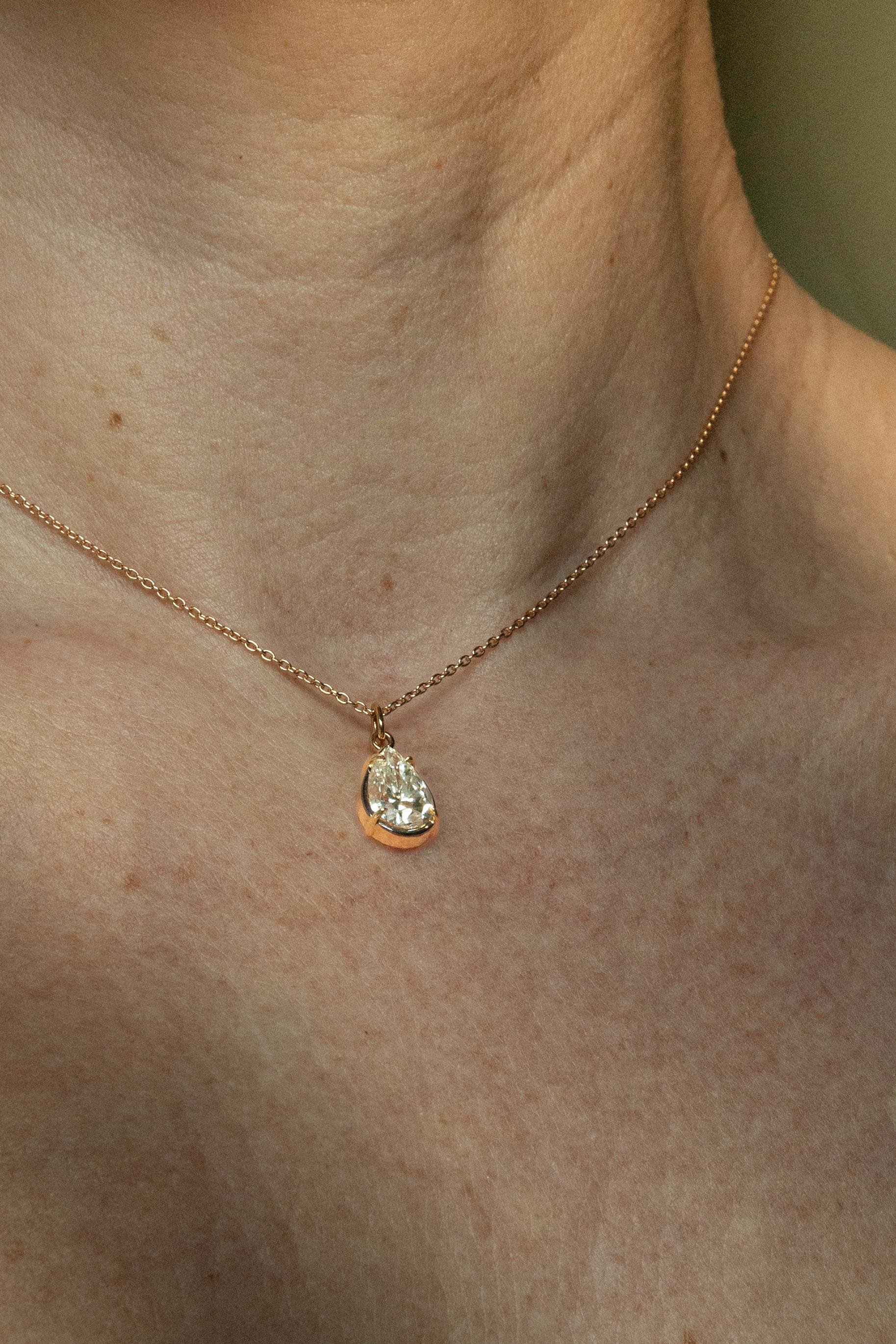 Modern Pear Diamond Pendant, 2.43 ct, J Si2, 18ct Rose Gold, (Incl. Chain)