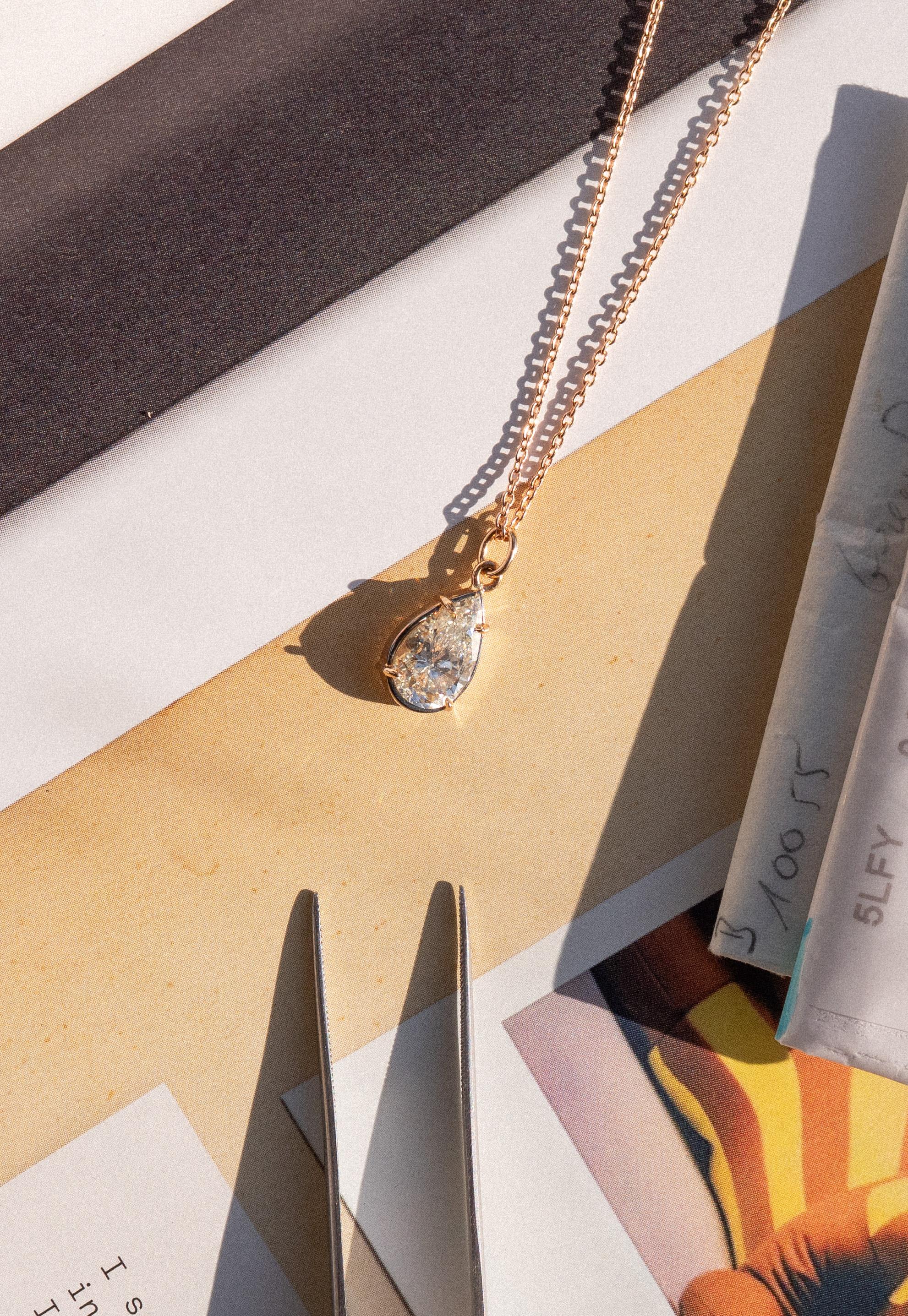 Pear Cut Pear Diamond Pendant, 2.43 ct, J Si2, 18ct Rose Gold, (Incl. Chain)