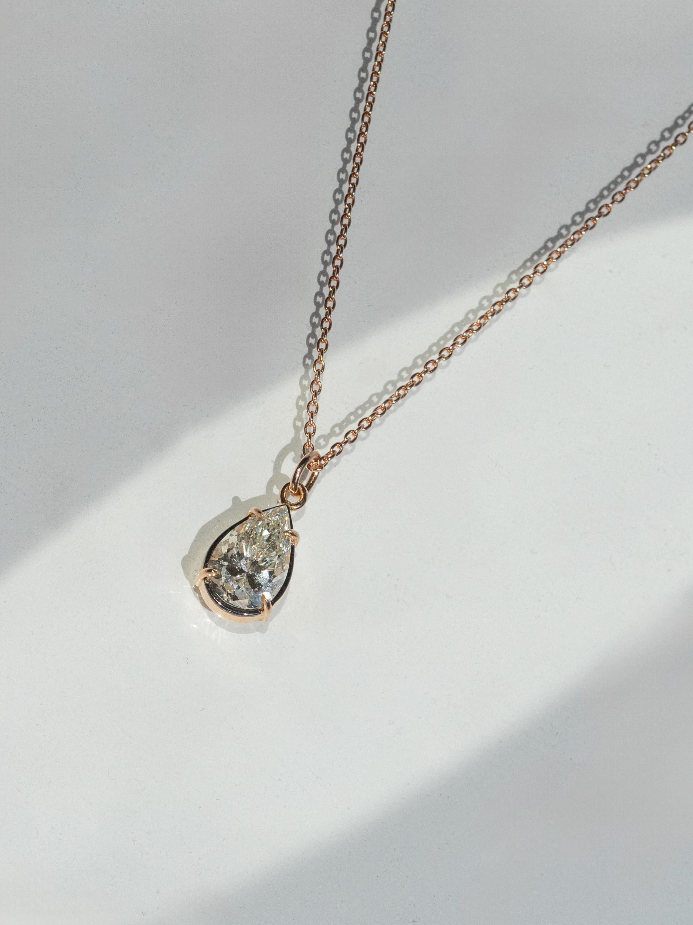 Women's or Men's Pear Diamond Pendant, 2.43 ct, J Si2, 18ct Rose Gold, (Incl. Chain)