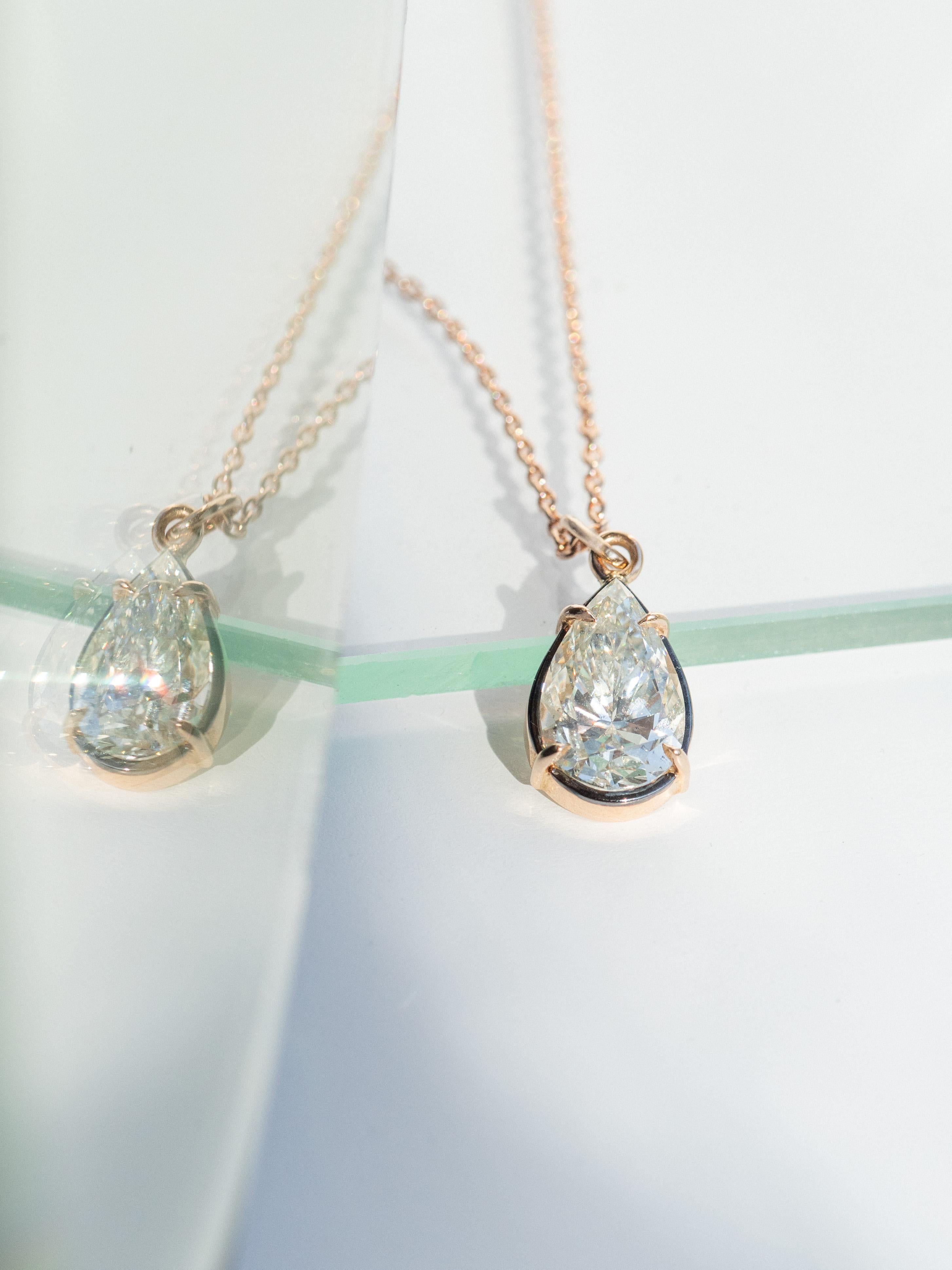 Pear Diamond Pendant, 2.43 ct, J Si2, 18ct Rose Gold, (Incl. Chain) 1