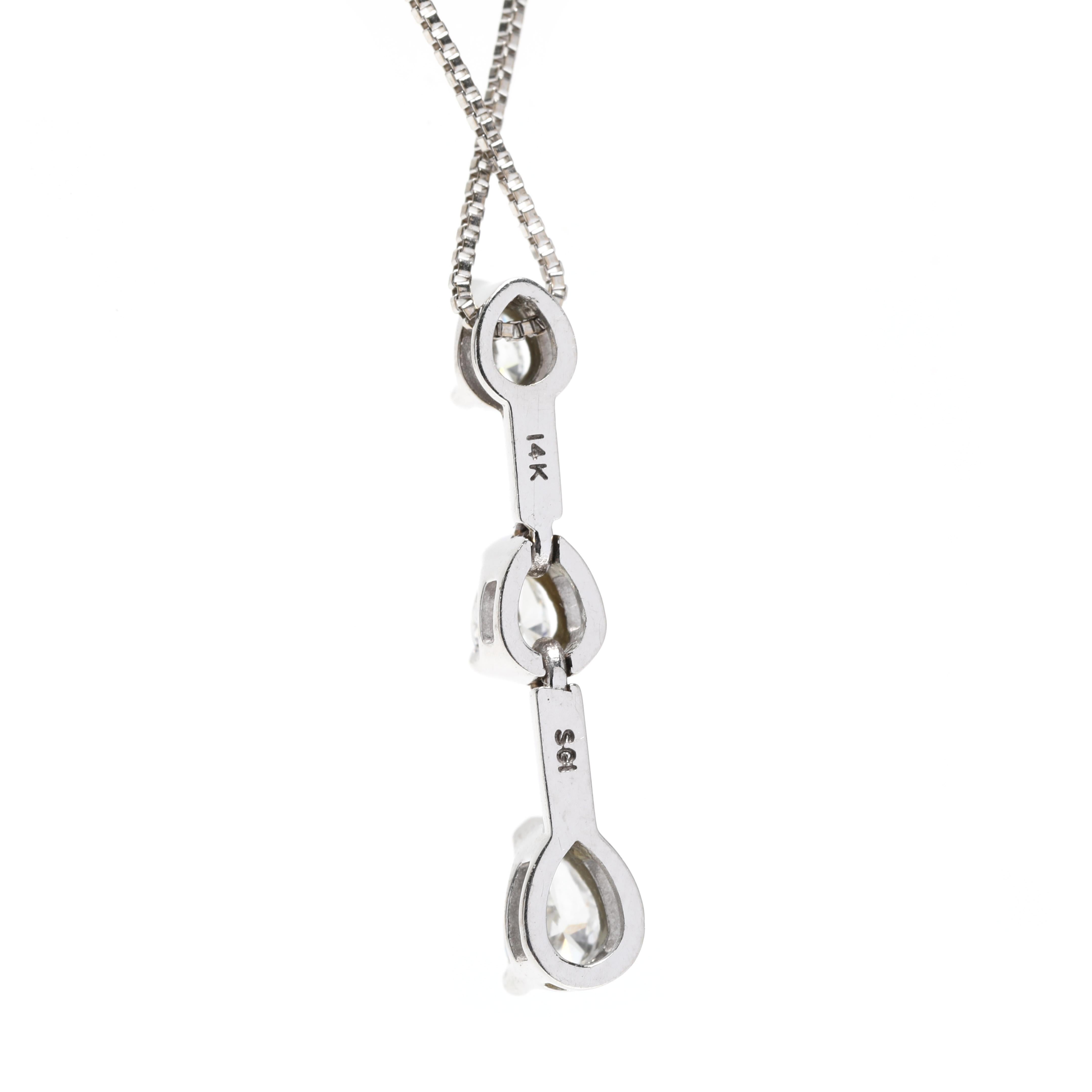 This elegant 0.50ctw pear diamond pendant necklace is the perfect addition to your wardrobe. Crafted in 14K white gold and measuring 17 inches in length, this simple vintage-style necklace is sure to become a timeless classic in your collection.